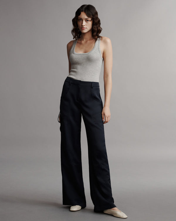 TWP Midnight Chrystie St. Pant in Coated Viscose Linen view 2