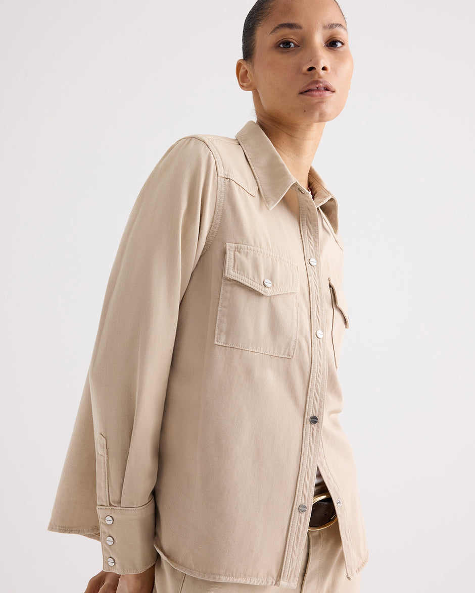 TWP Sandshell Ranchers Daughter Shirt in Japanese Natural Denim view 2