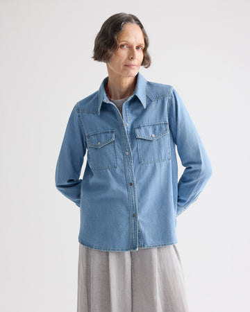 TWP Newport Ranchers Daughter Shirt in Denim view 2