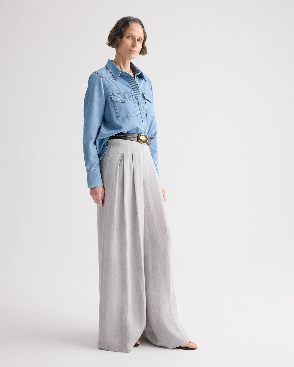 TWP Newport Ranchers Daughter Shirt in Denim view 4