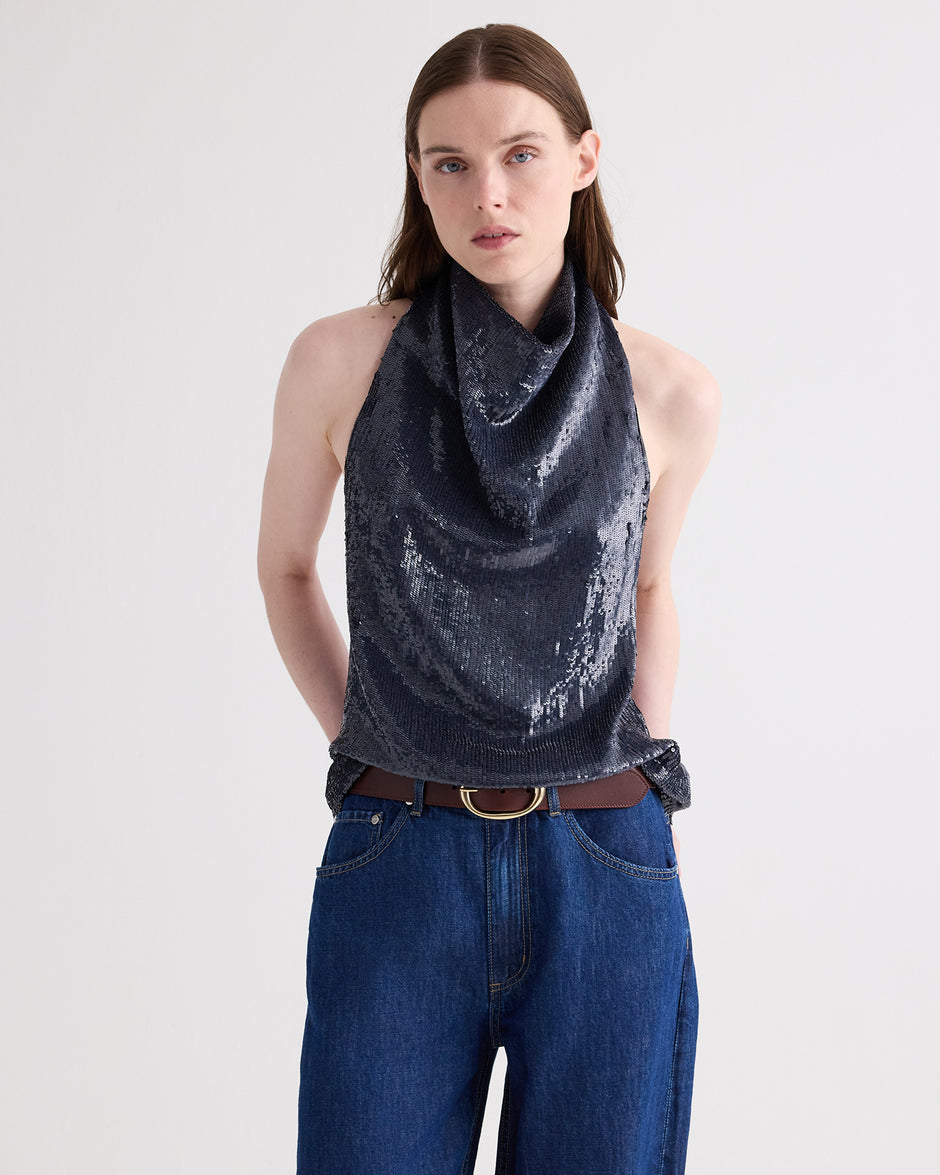 TWP Blue nights Friday Night Top in Fishscale Sequins view 2