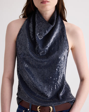 TWP Blue nights Friday Night Top in Fishscale Sequins view 3
