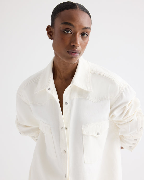 TWP White OG Supersized Shirt in Natural Denim view 2