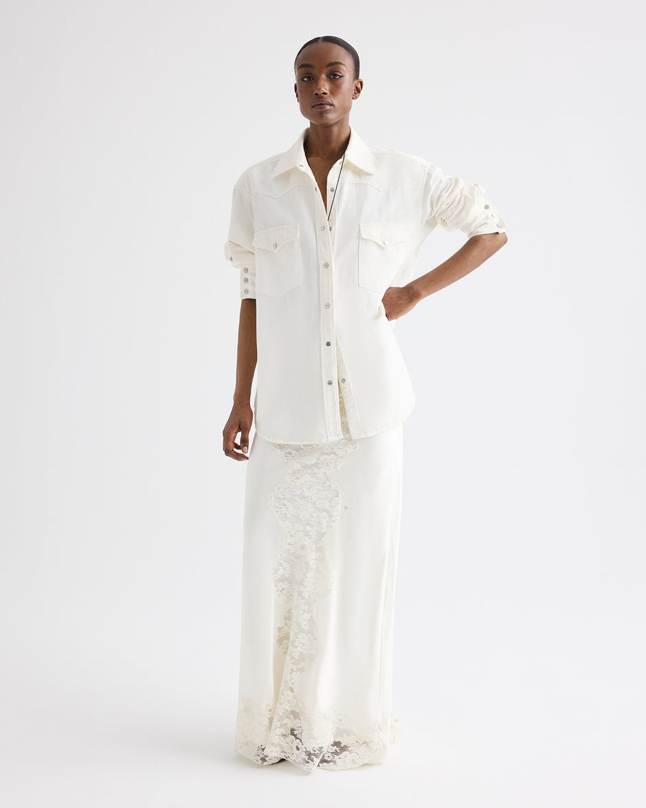 TWP White OG Supersized Shirt in Natural Denim view 3