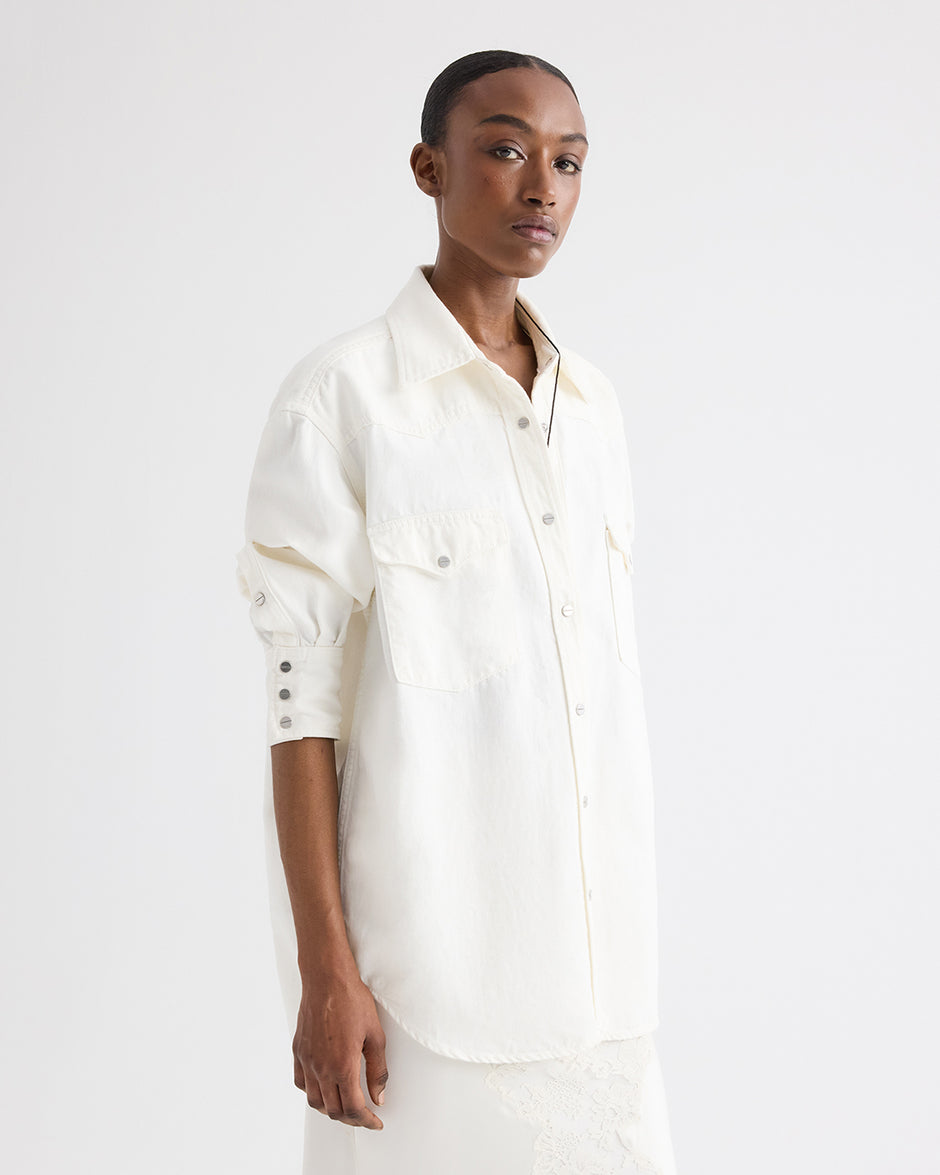 TWP White OG Supersized Shirt in Natural Denim view 1