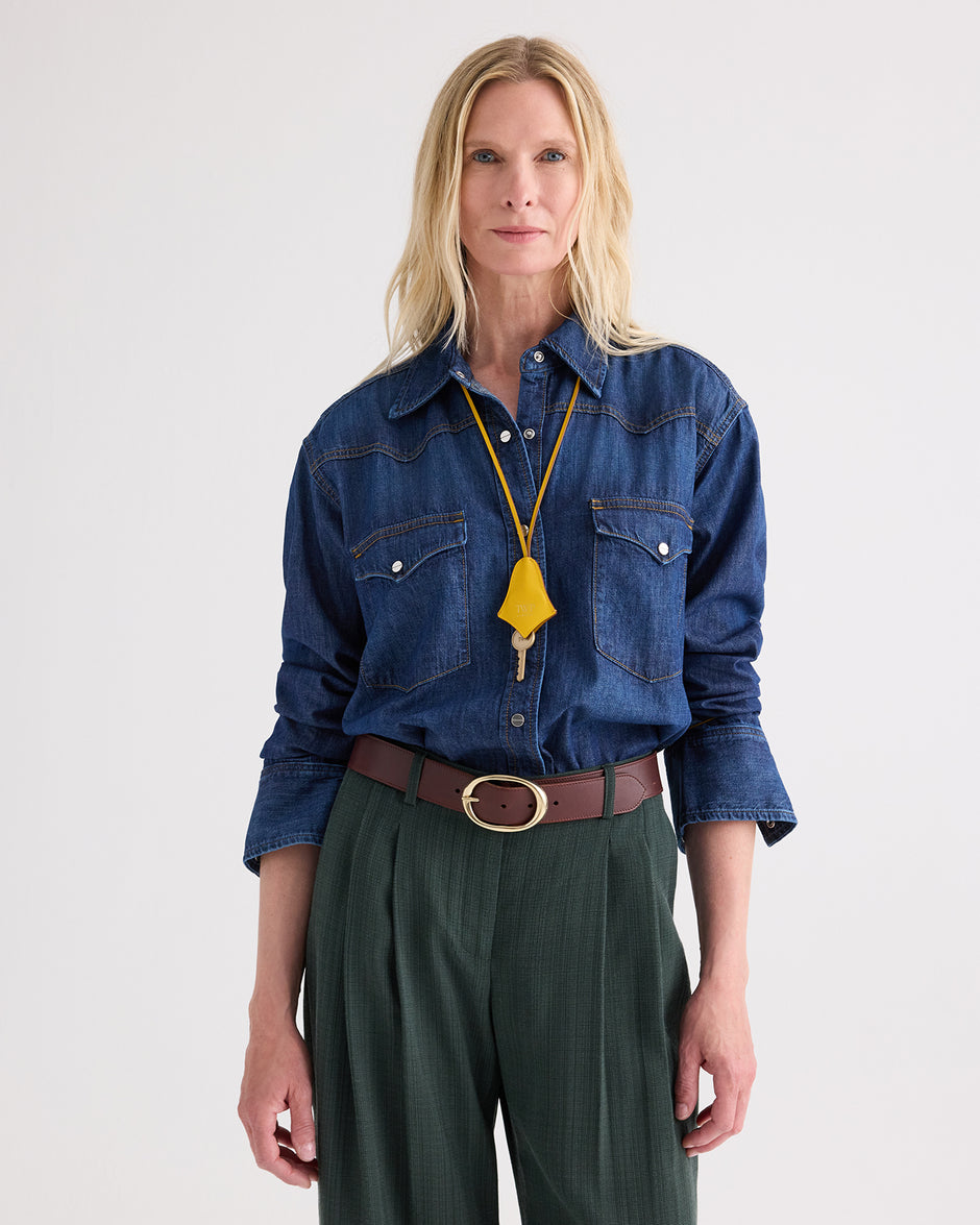 TWP Dark stone OG Supersized Ranchers Shirt in Denim Shirting view 2