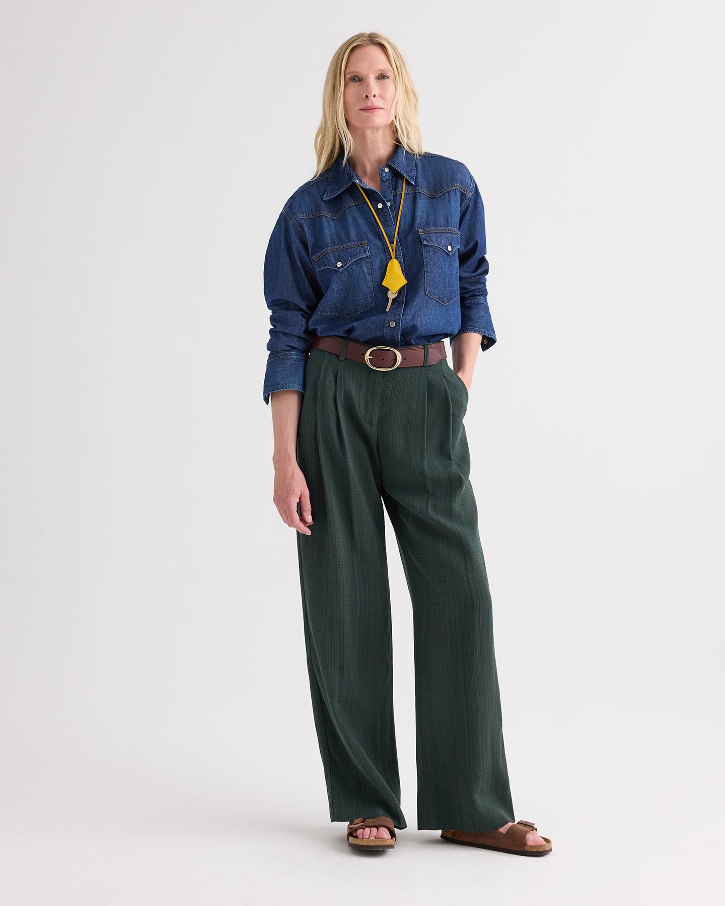 TWP Dark stone OG Supersized Ranchers Shirt in Denim Shirting view 3
