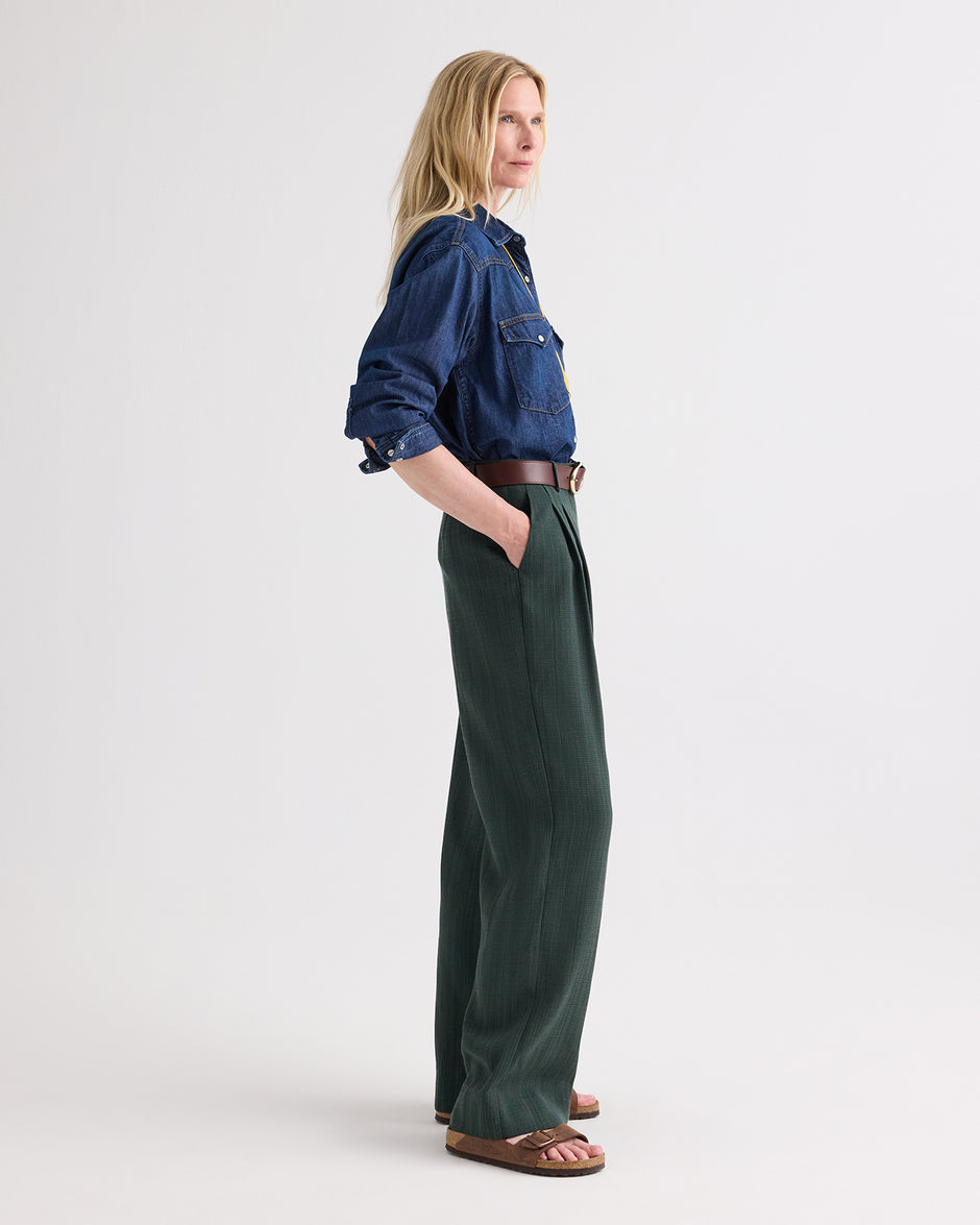 TWP Dark stone OG Supersized Ranchers Shirt in Denim Shirting view 4
