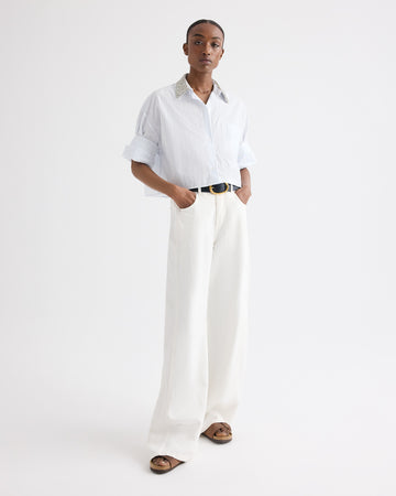 TWP White / blue Next Ex Shirt with Crystal Collar in Cotton Stripes view 3