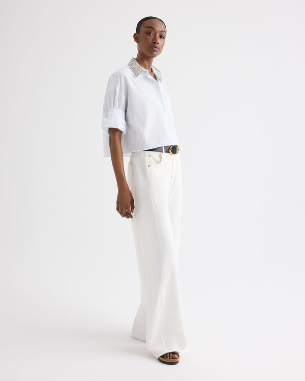 TWP White / blue Next Ex Shirt with Crystal Collar in Cotton Stripes view 4