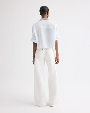 TWP White / blue Next Ex Shirt with Crystal Collar in Cotton Stripes view 5