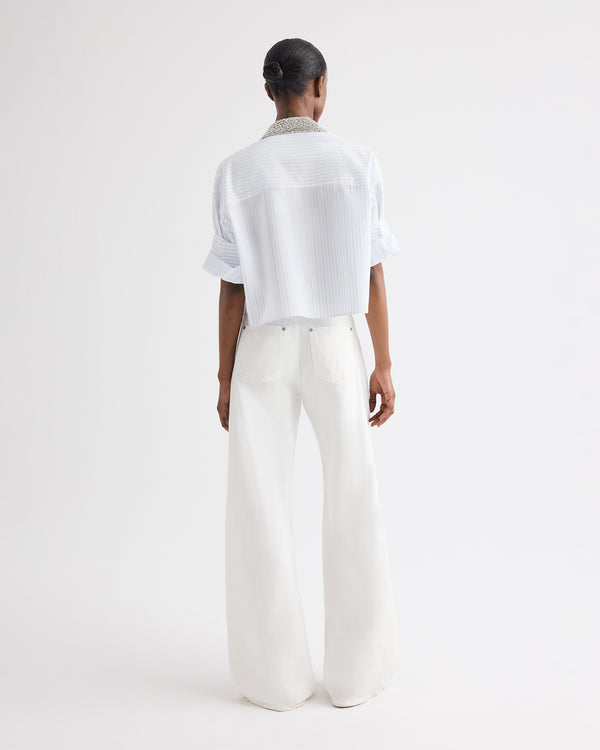 TWP White / blue Next Ex Shirt with Crystal Collar in Cotton Stripes view 5