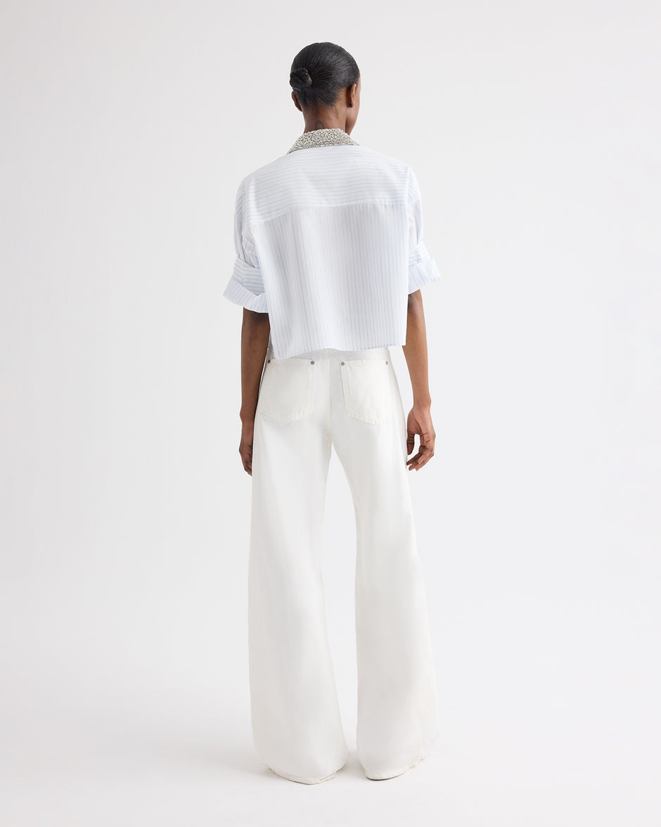 TWP White / blue Next Ex Shirt with Crystal Collar in Cotton Stripes view 5