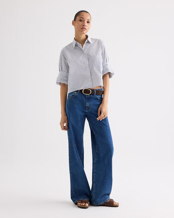 TWP White / navy Next Ex Shirt in Double Stripe Shirting view 2