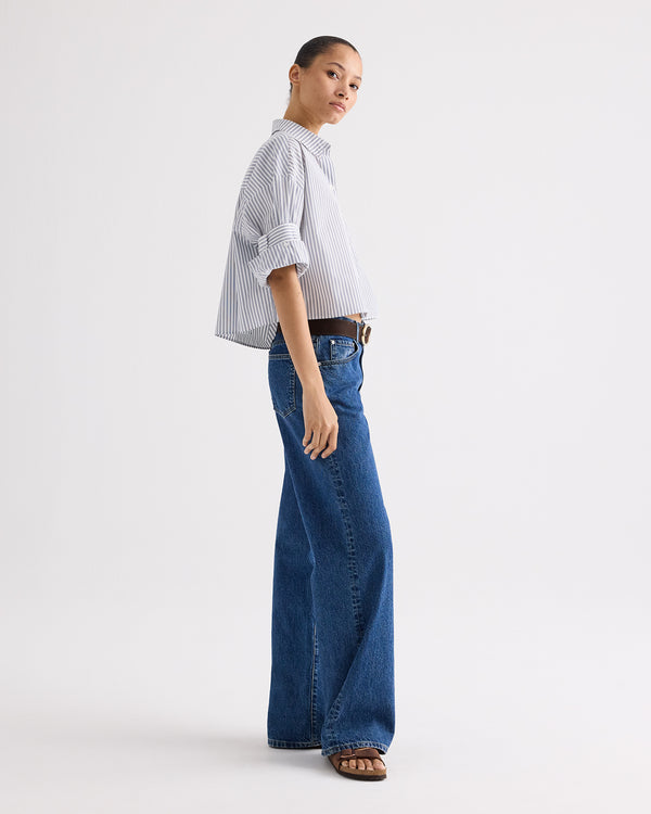 TWP White / navy Next Ex Shirt in Double Stripe Shirting view 4