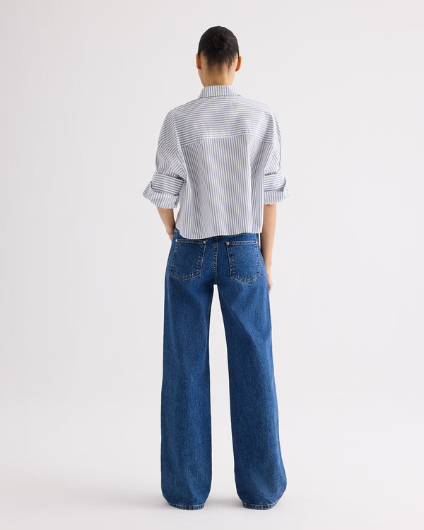 TWP White / navy Next Ex Shirt in Double Stripe Shirting view 5