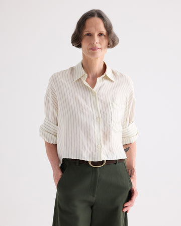 TWP Ivory / blue Next Ex Shirt in Pencil Stripe Viscose view 2