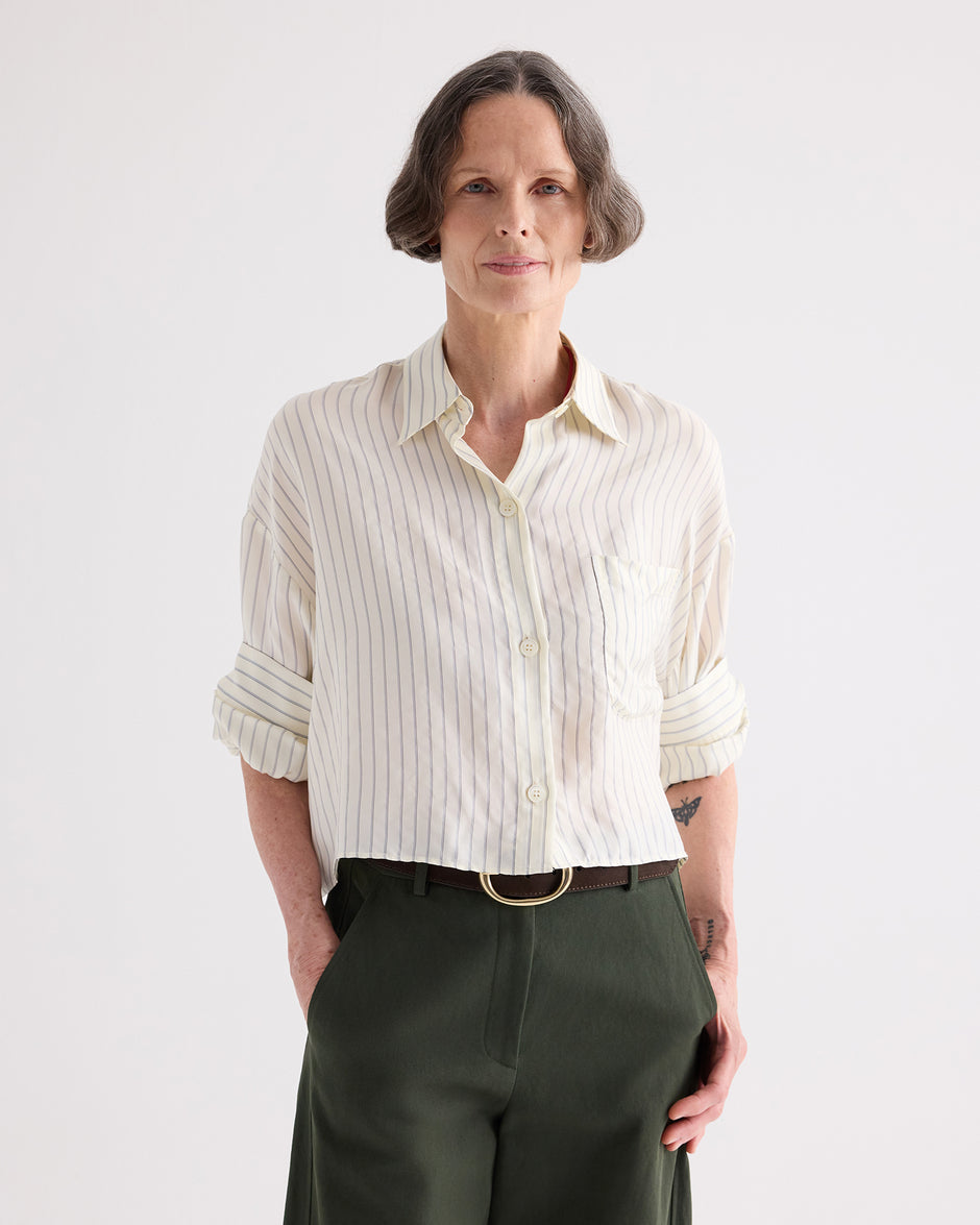 TWP Ivory / blue Next Ex Shirt in Pencil Stripe Viscose view 2