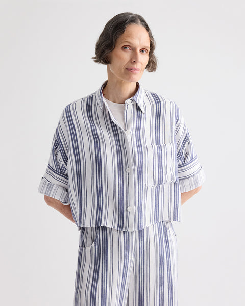 トップス Deres 6way sleeve shirt vol.2 new stripe Ivory / navy Next Ex Shirt in Hemp Denim | TWP