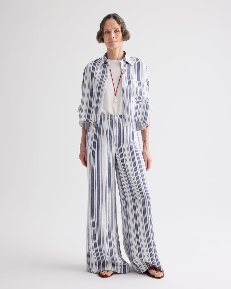 TWP Ivory / navy Next Ex Shirt in Hemp Denim view 4