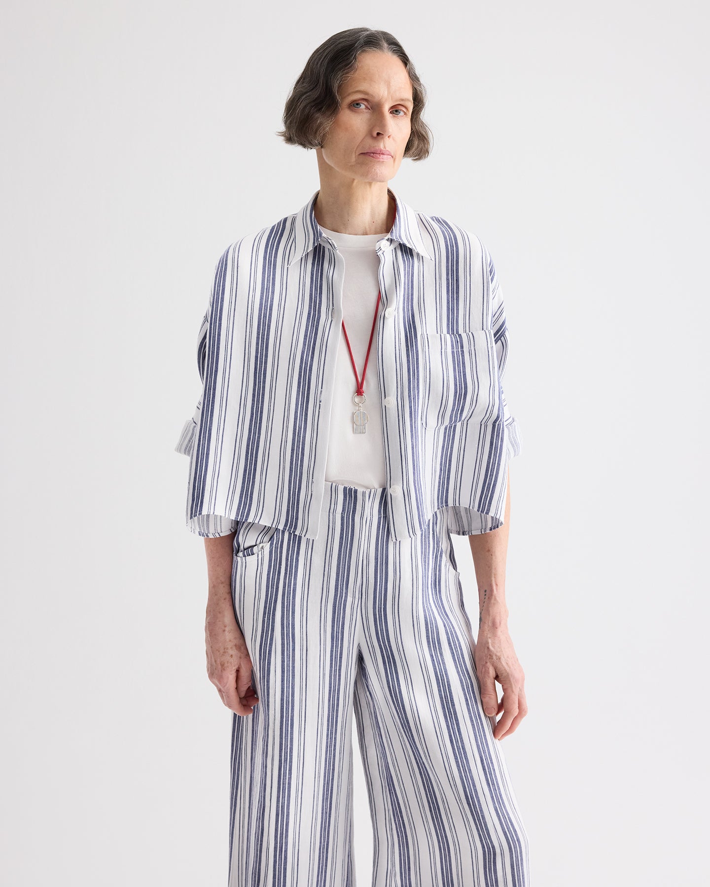 TWP Ivory / navy Next Ex Shirt in Hemp Denim view 3