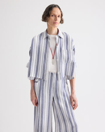 TWP Ivory / navy Next Ex Shirt in Hemp Denim view 3