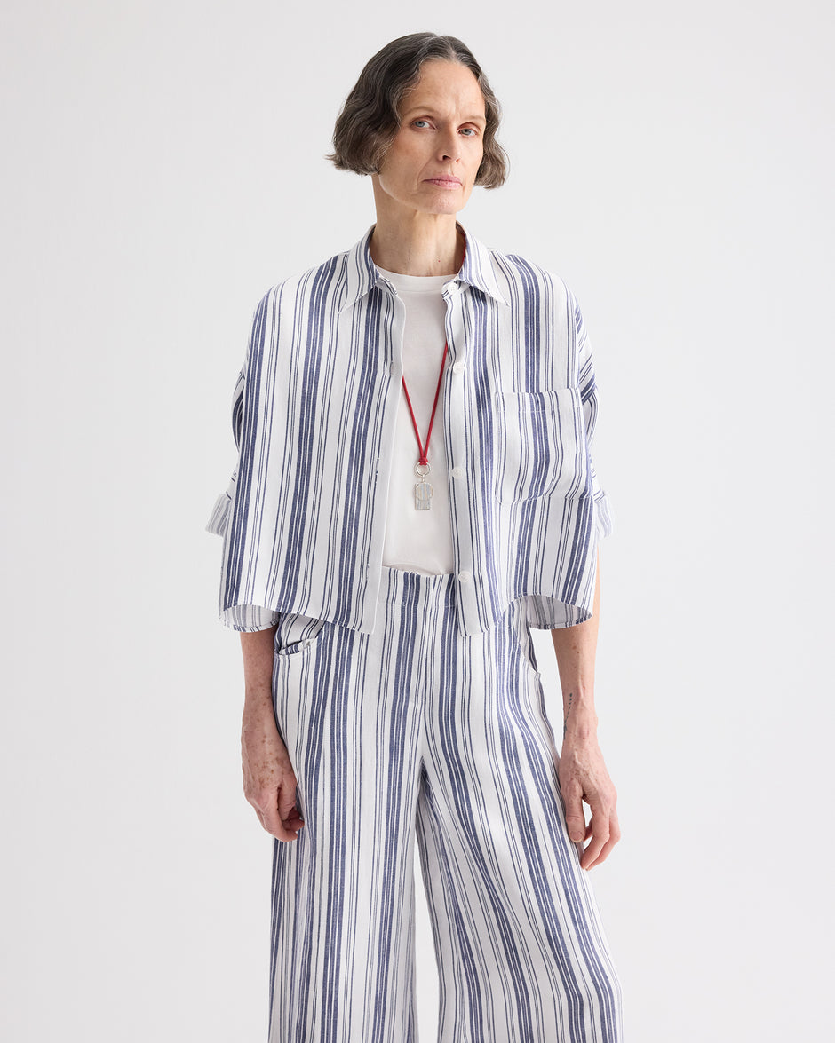 TWP Ivory / navy Next Ex Shirt in Hemp Denim view 3