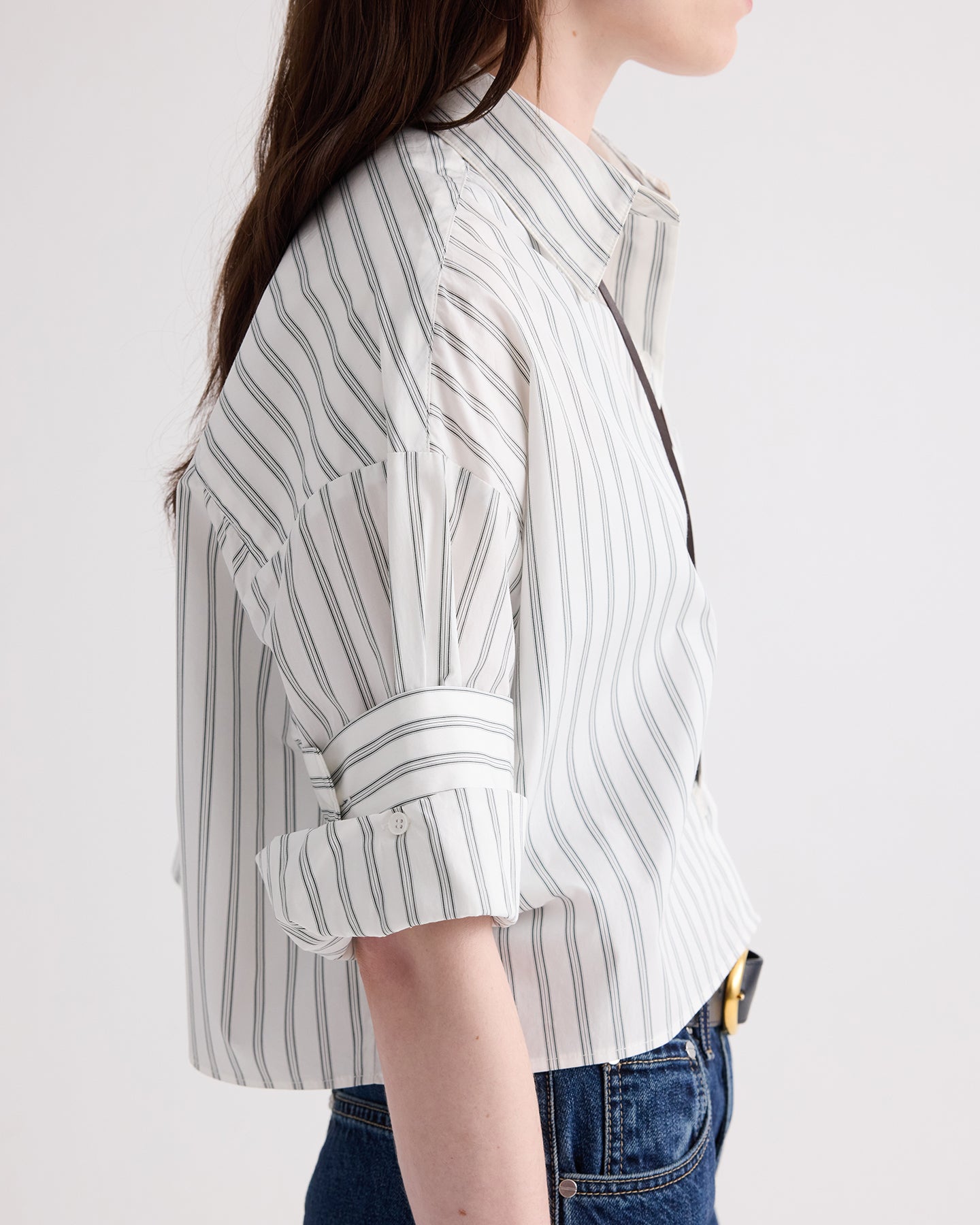 TWP White / green Next Ex Shirt in Mixed Hairline Stripe view 3