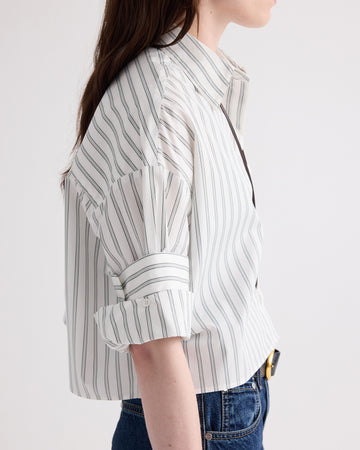 TWP White / green Next Ex Shirt in Mixed Hairline Stripe view 3