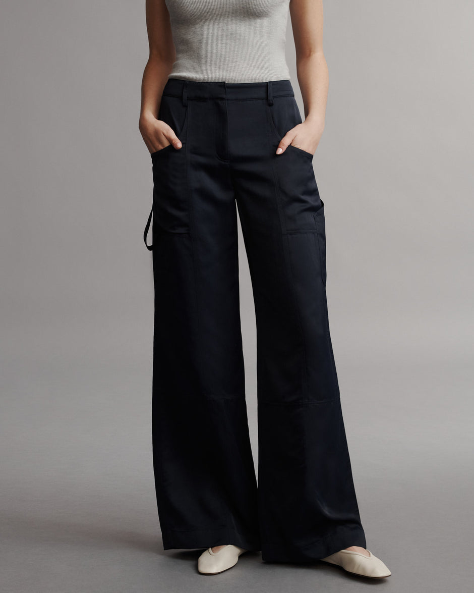 TWP Midnight Chrystie St. Pant in Coated Viscose Linen view 1