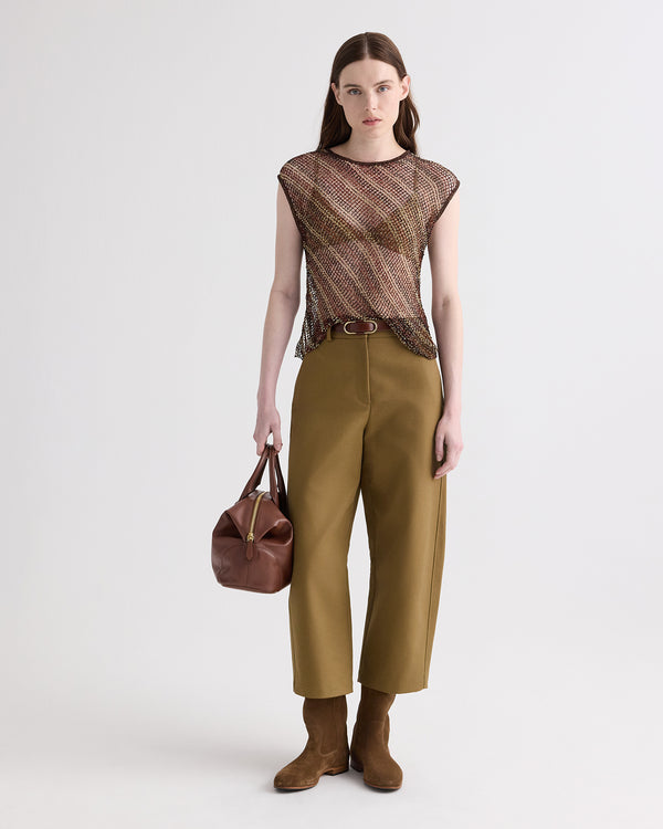 TWP Sable / chicory coffee Beaded Net Tank in Bugle and Bead Net Fringe view 1