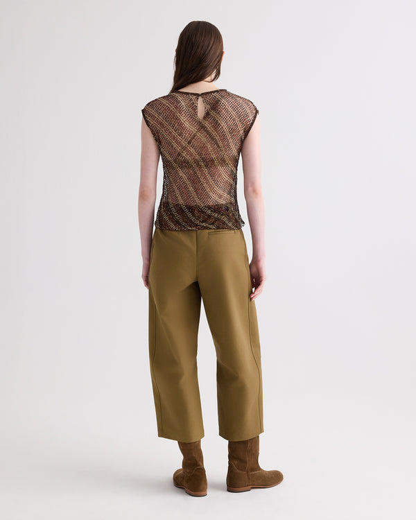 TWP Sable / chicory coffee Beaded Net Tank in Bugle and Bead Net Fringe view 5