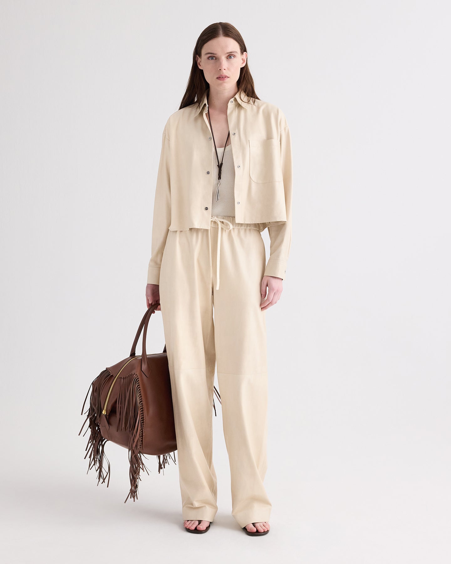 TWP Creme brulee Little Big Joe Shirt in Paper Leather view 2