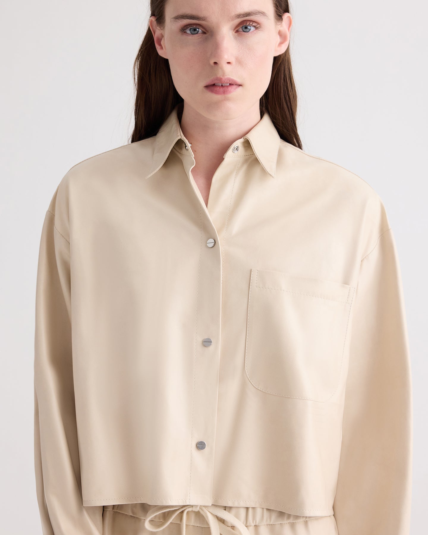 TWP Creme brulee Little Big Joe Shirt in Paper Leather view 3