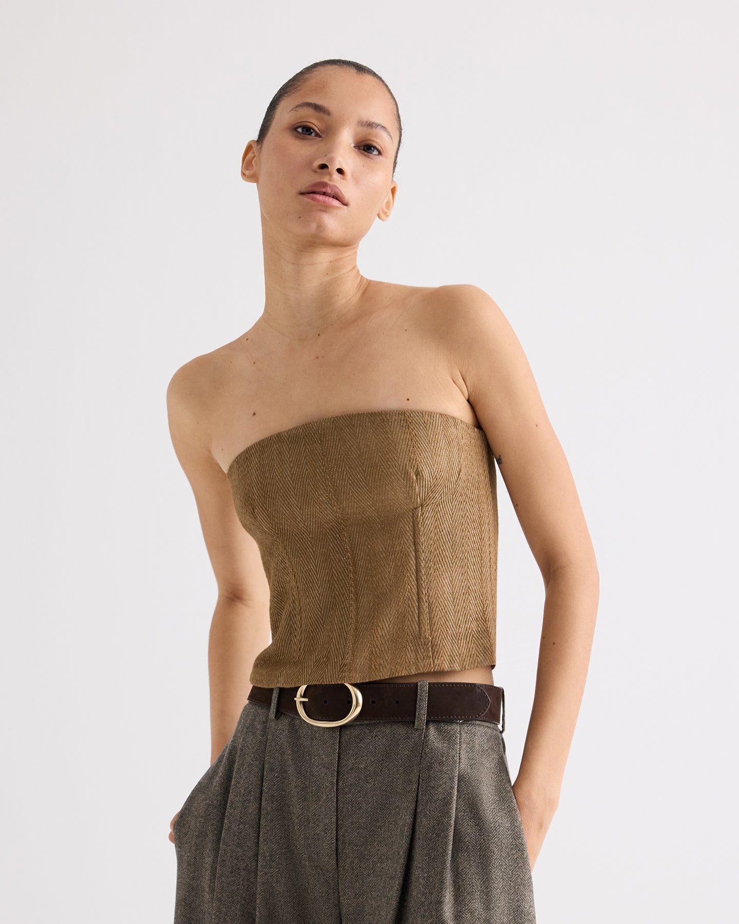 TWP Kelp Jillian Bustier in Novel Herringbone Linen view 1