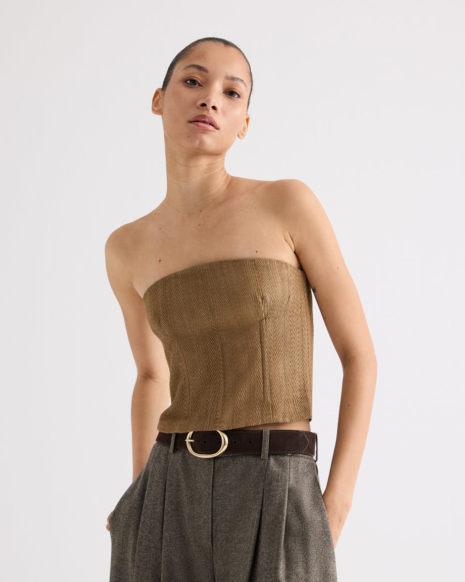 TWP Kelp Jillian Bustier in Novel Herringbone Linen view 1