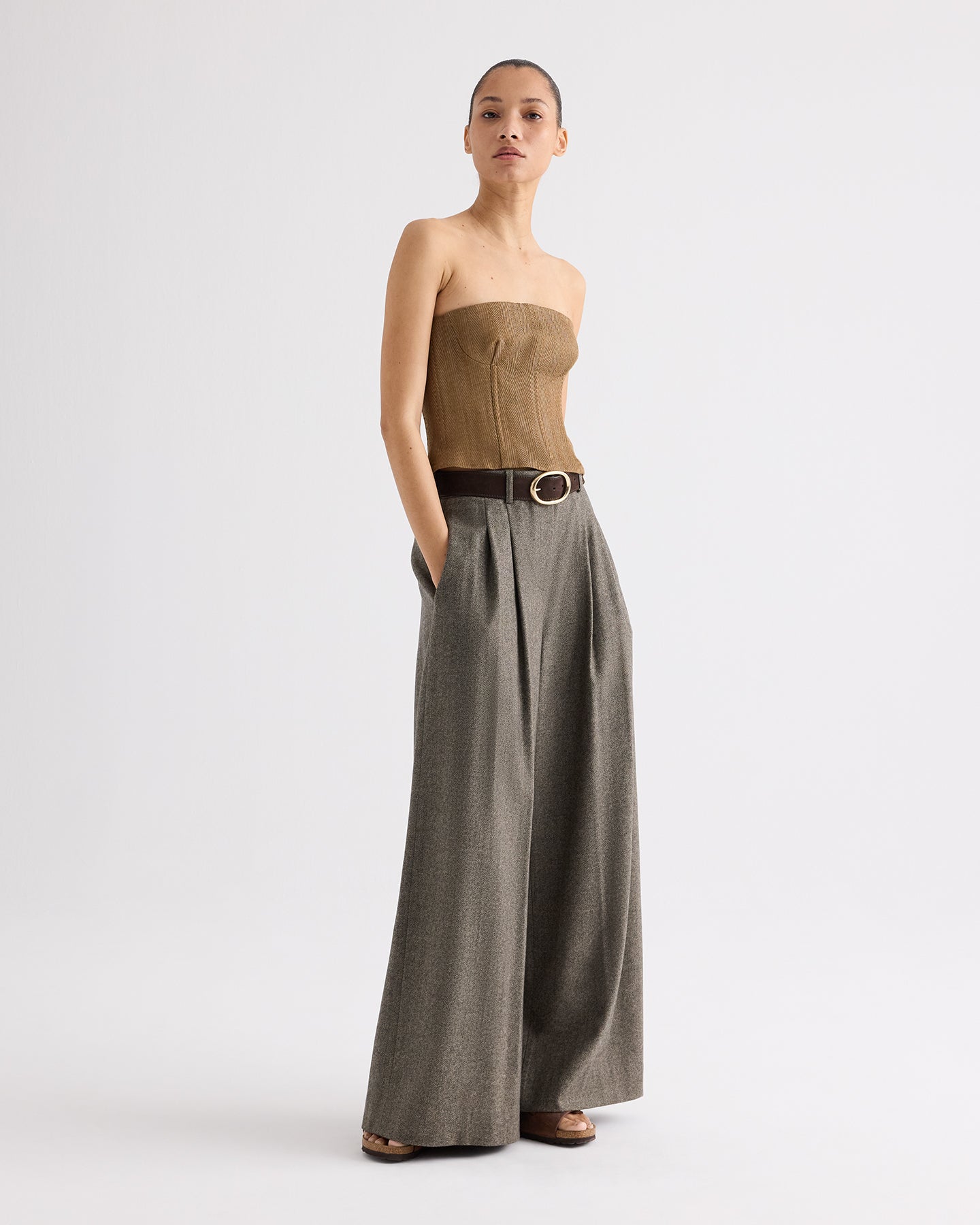 TWP Kelp Jillian Bustier in Novel Herringbone Linen view 3