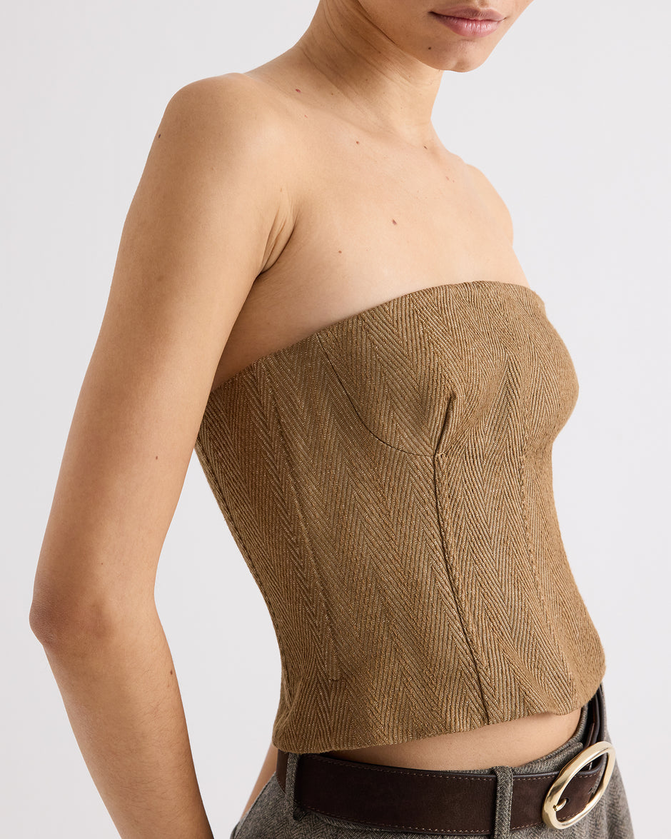 TWP Kelp Jillian Bustier in Novel Herringbone Linen view 2