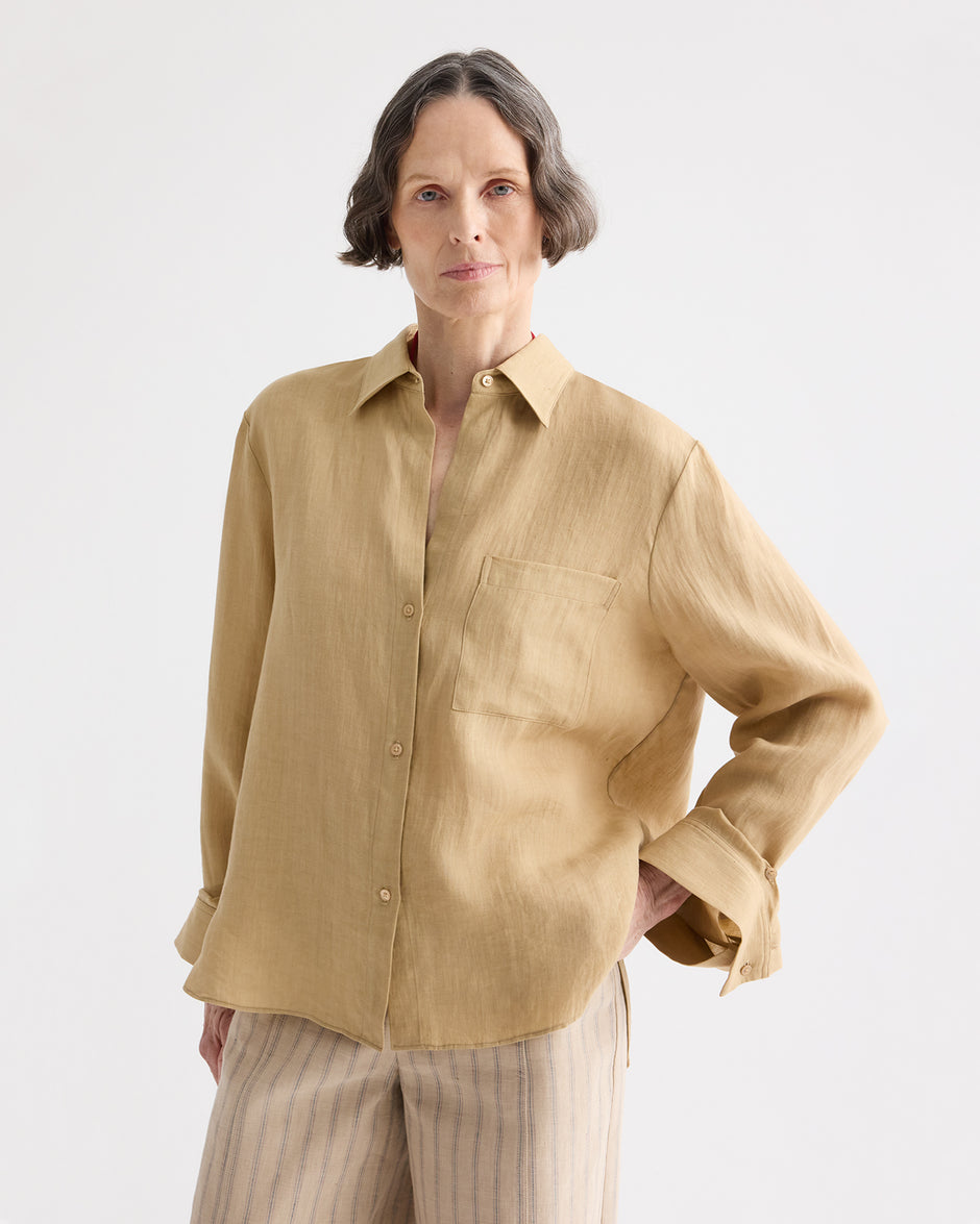 TWP Candied ginger Next Morning Shirt in Fluid Linen view 2