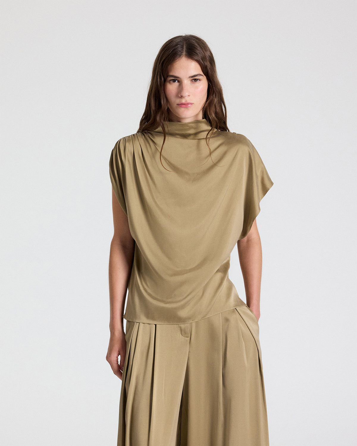 TWP Kelp Wish You Would Top in Washed Silk Charmeuse view 1