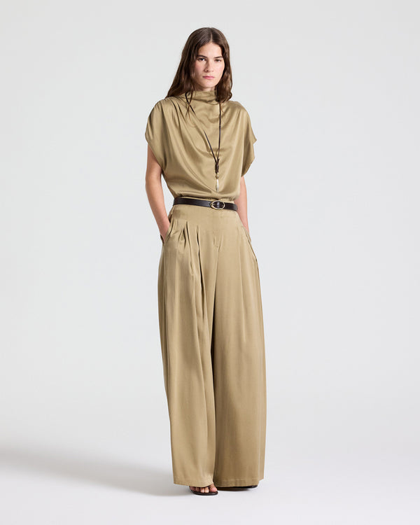 TWP Kelp Wish You Would Top in Washed Silk Charmeuse view 4