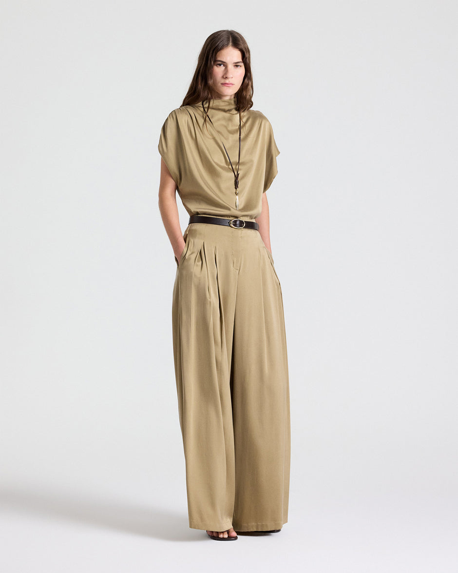 TWP Kelp Wish You Would Top in Washed Silk Charmeuse view 4