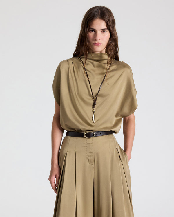 TWP Kelp Wish You Would Top in Washed Silk Charmeuse view 2