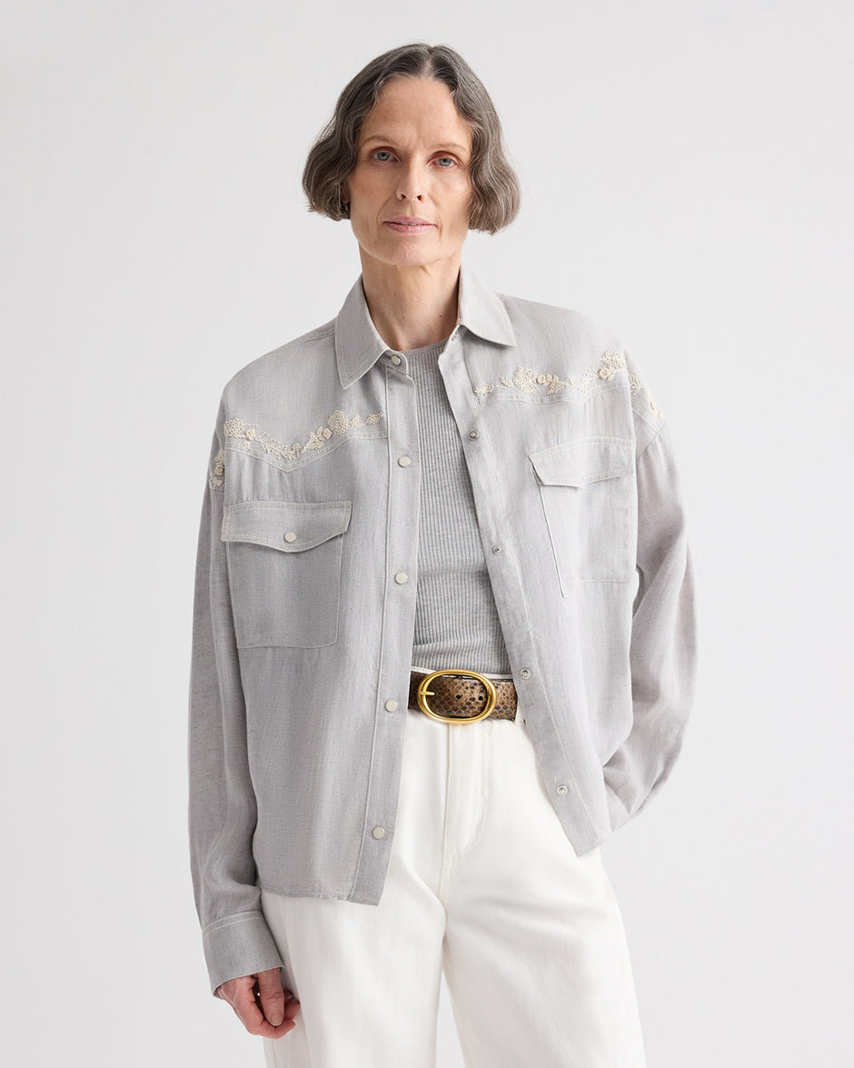 TWP Light heather grey Carter Shirt With French Knots in Delave Linen view 1