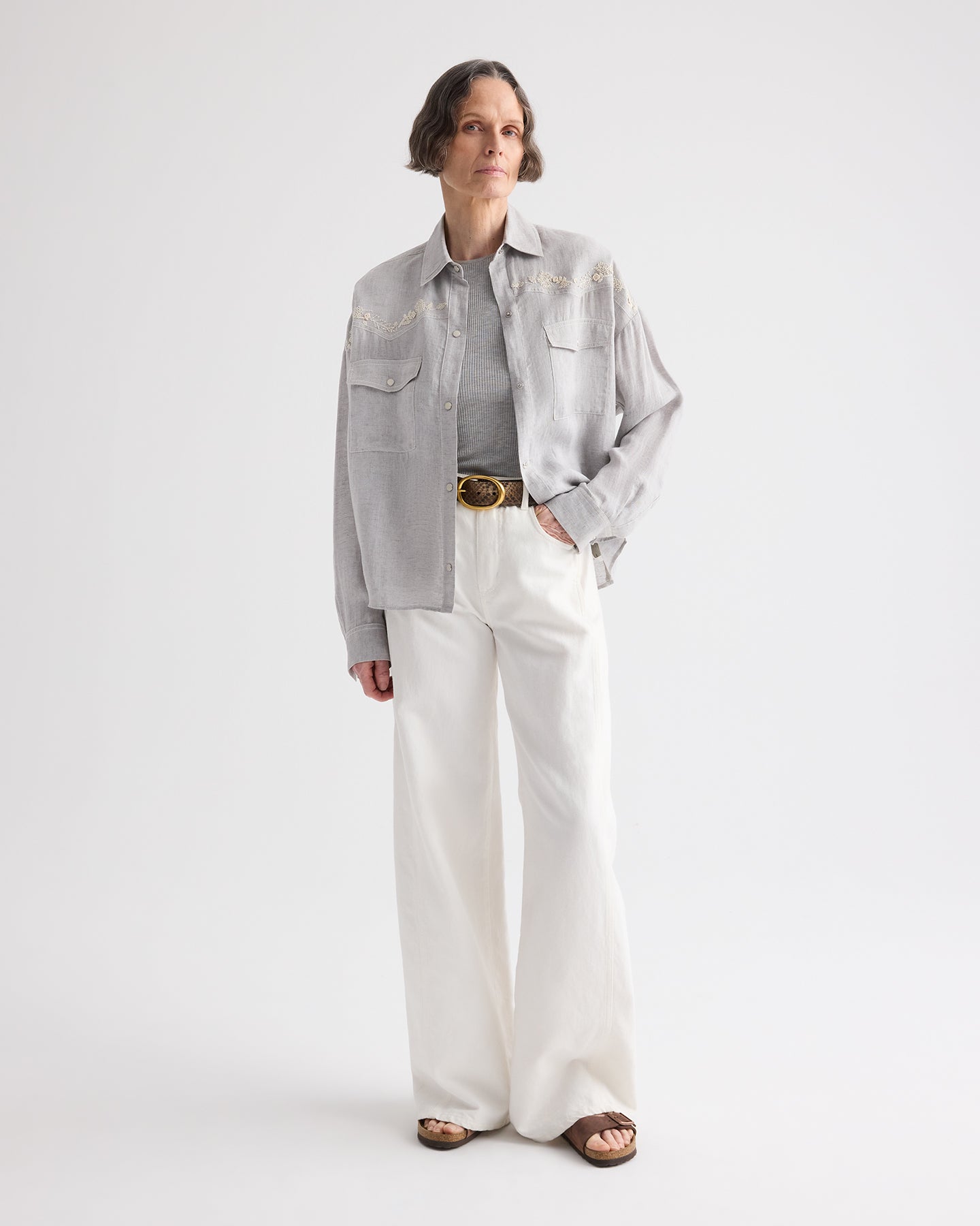 TWP Light heather grey Carter Shirt With French Knots in Delave Linen view 2