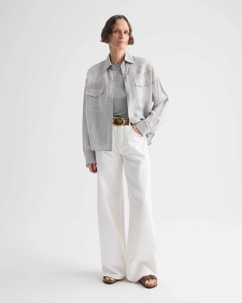 TWP Light heather grey Carter Shirt With French Knots in Delave Linen view 2