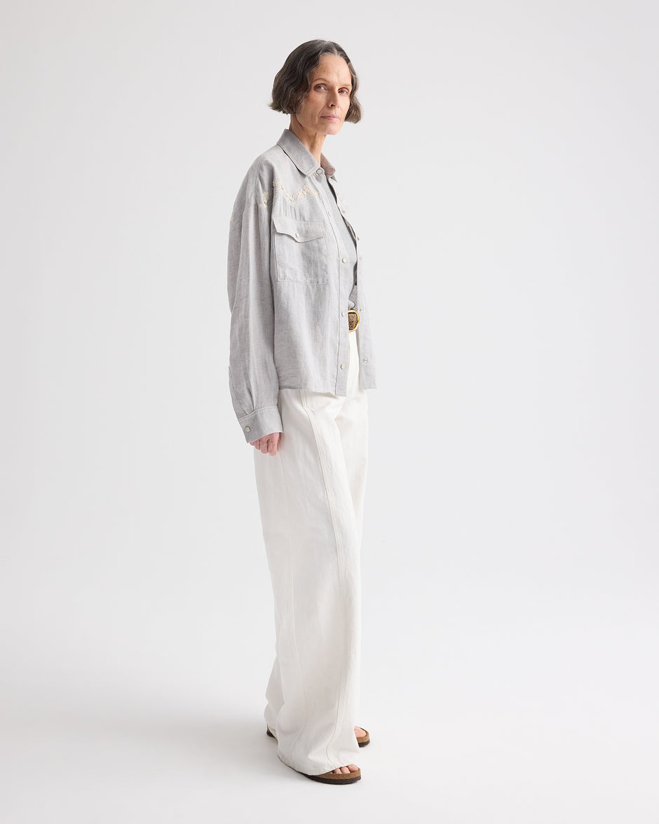 TWP Light heather grey Carter Shirt With French Knots in Delave Linen view 4