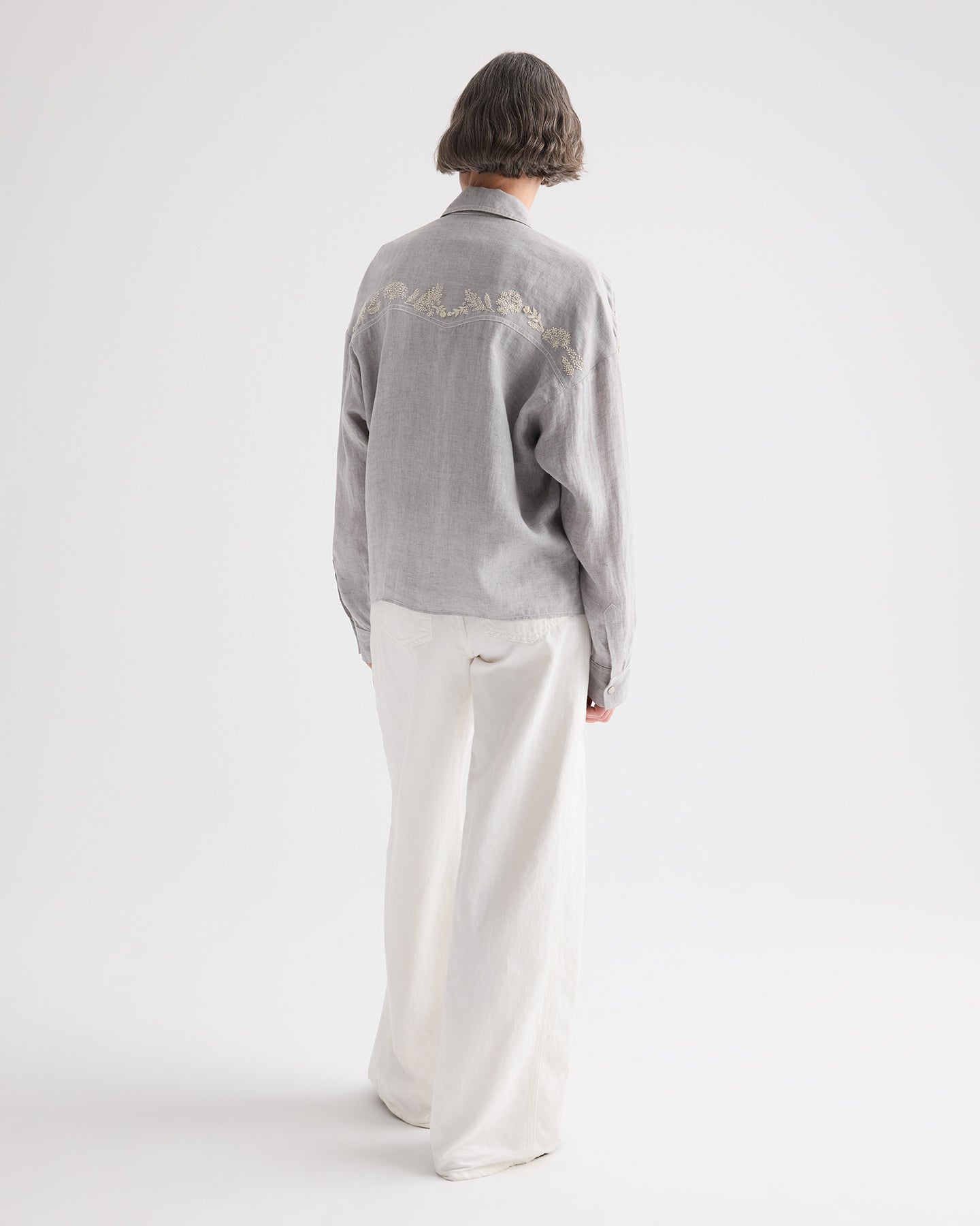 TWP Light heather grey Carter Shirt With French Knots in Delave Linen view 5