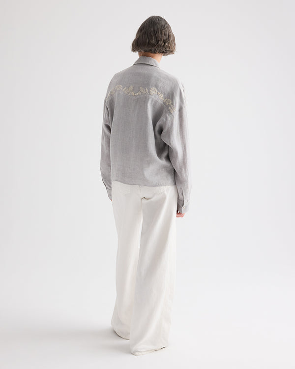 TWP Light heather grey Carter Shirt With French Knots in Delave Linen view 5