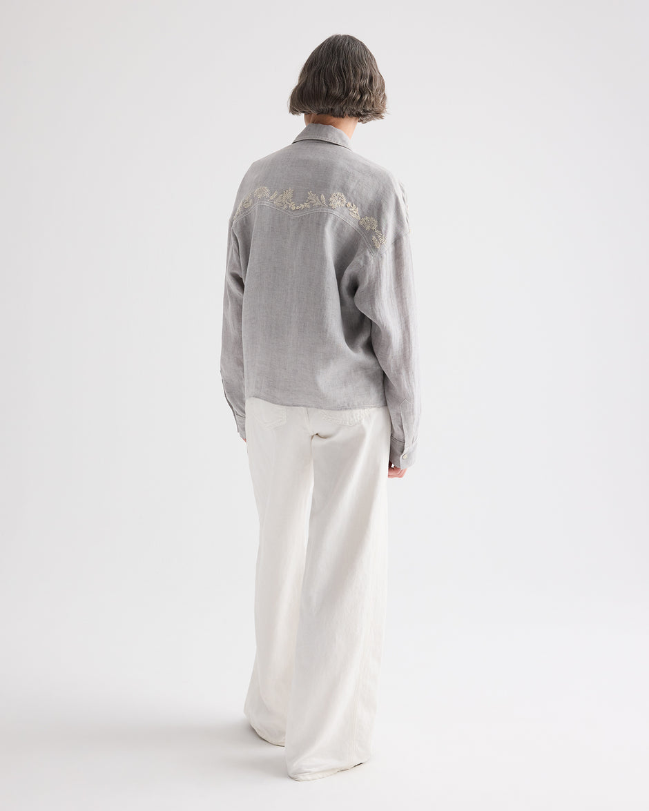 TWP Light heather grey Carter Shirt With French Knots in Delave Linen view 5